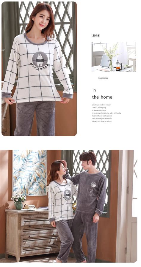 Пара пижам Осень Зима теплые фланелевые плотные пижамы для мужчин ...