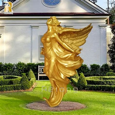 Popular Decorative Golden Bronze Life Size Standing Winged Flying Angel Statue For Garden