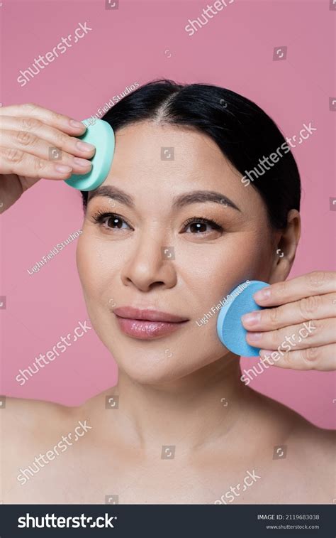 Asian Woman Naked Shoulders Cleaning Face Stock Photo 2119683038 Shutterstock