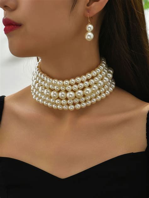 Multi Layered Pearl Choker Necklace Set Bjeweled Jewelry And Accessories