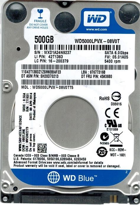 WD5000LPVX-08V0TT5 DCM: HAOTJAB Western Digital 500GB