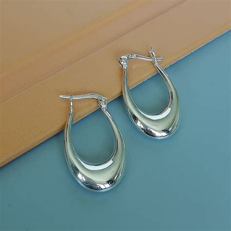 Sterling Silver Oval Ear Hoops Chunky Ear Hoops 25 Mm Etsy