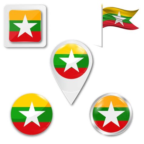 Premium Vector Set Icons National Flag Of Myanmar Birma