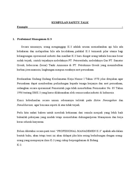 Contoh Kumpulan Safety Talk Pdf