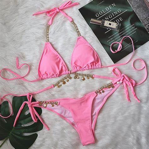 Maillot De Bain Rose Sexy Avec Biscuits Bikini Push Up Pour Femmes V Tements De Plage