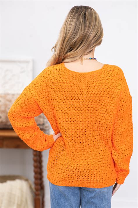 Orange Knitted V Neck Sweater · Filly Flair