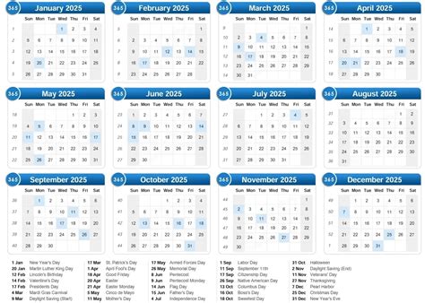 Calendario 2025 Para Imprimir Con Días Festivos Y En Pdf