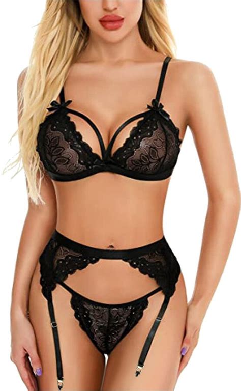 Litale Women S Sexy Lingerie Lace Floral Embroidery Brassiere And Thong Garter Belt Suspender