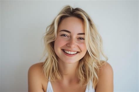 Cute Blonde Lady Smiling Captured On Camera Premium Ai Generated Image
