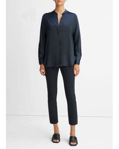 Vince Satin Band Collar Blouse For Women Lyst
