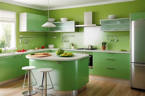 Premium AI Image | Beautiful green kitchen interior design