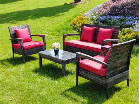 4 Pieces Patio Furniture Sets In Patio And Garden Outdoor Wicker Sofa
