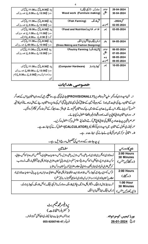 Date Sheet Ssc I And Ssc Ii Annual Exams Punjab Galaxy World