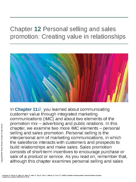 Chapter 12 - Textbook pdf (Armstrong) - Chapter 12 Personal selling and