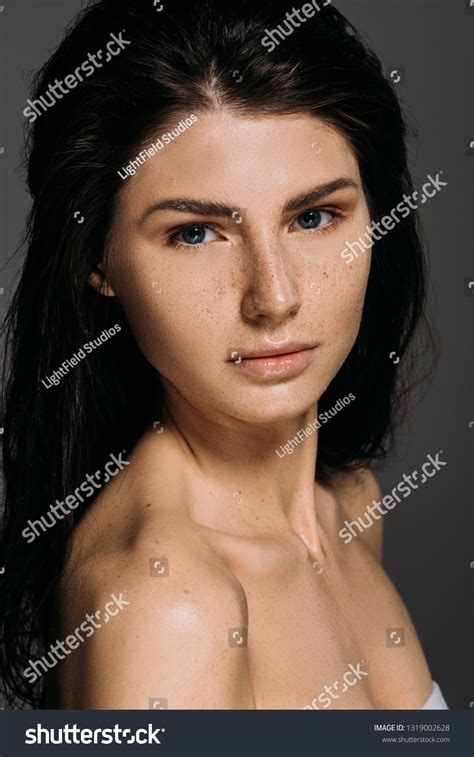 Portrait Beautiful Naked Woman Freckles On Stock Photo 1319002628 Shutterstock