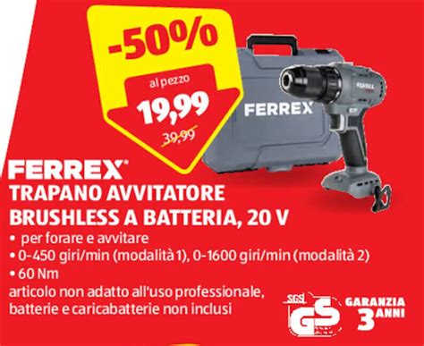 Ferrex Trapano Avvitatore Brushless A Batteria V Offerta Di Aldi