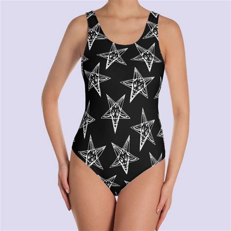 Baphomet Inverted Pentagram One Piece Swimsuit|gothic Bathing Suit