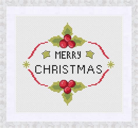 Merry Christmas Cross Stitch Pattern Pdf Cross Stitch Pattern Etsy