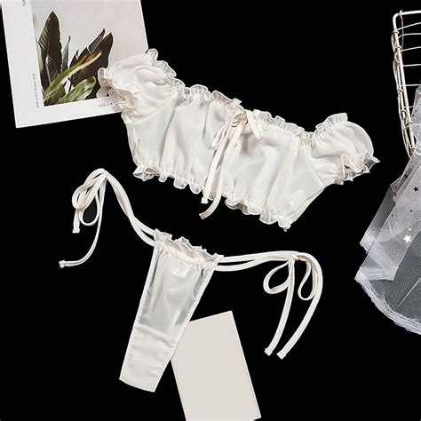 Uaang Lace Up Bra And Thongs Set Women Lace Transparent Lingerie Sexy Underwear Set Erotic