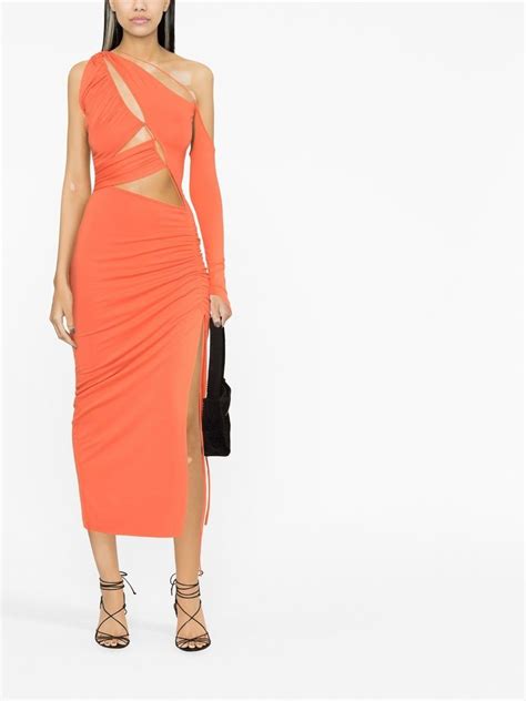 Manuri Asymmetric Midi Dress Orange Farfetch