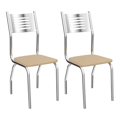 Kit 02 Cadeiras Munique Cromada Material Sintético Nude Kappesberg Submarino
