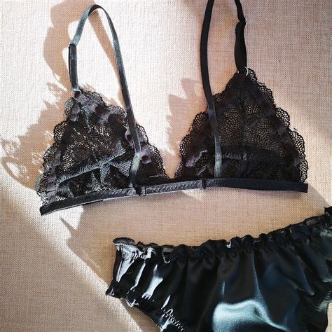Lolita Lingerie Sets Black Satin Handmade Luxury Lingerie Etsy