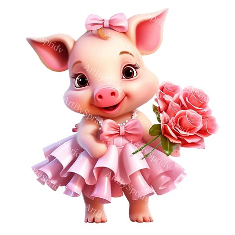 cute pig   tutu  bouquet  flower png cliparttransparent farm