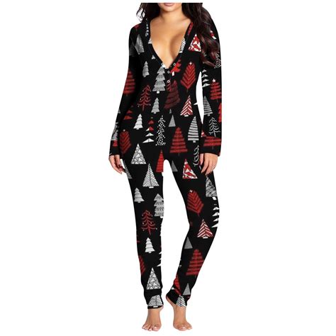 Shldybc Christmas Womens Sexy Butt Button Back Flap Jumpsuit V Neck