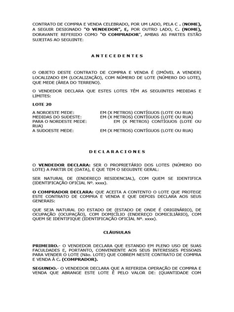 Exemplo De Contrato De Compra E Venda De Lote Pdf