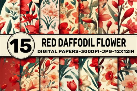 Red Daffodil Flower Digital Papers Graphic By Elksartstudio · Creative