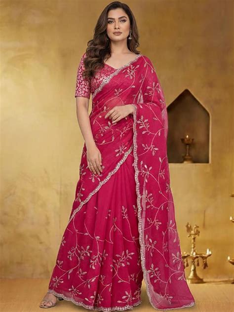buy varanga floral embroidered pure chiffon heavy work saree sarees