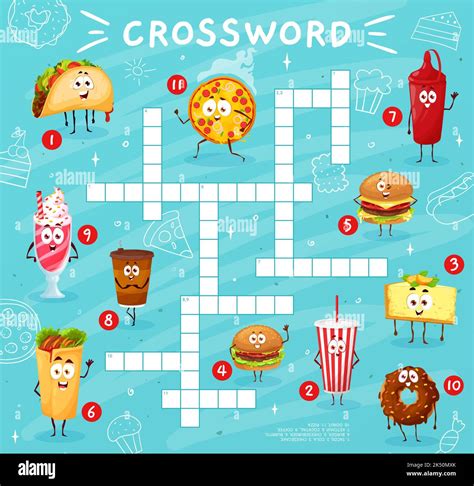 Crossword Quiz Game Grid Cartoon Fast Food Characters Child