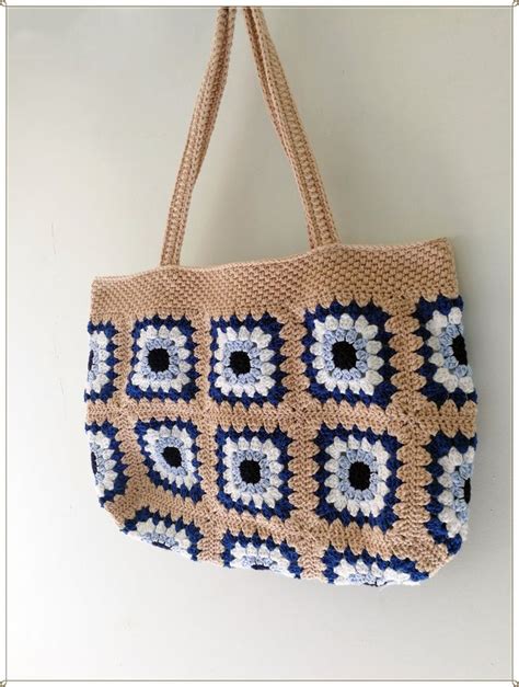 Granny Square Bag Evil Eye Tote Bag Crochet Shoulder Bag Etsy