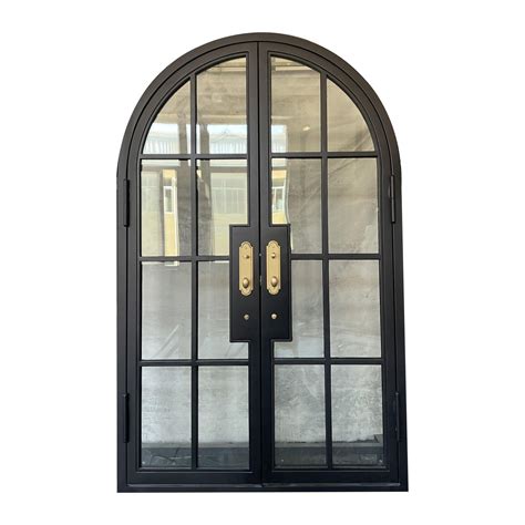 Custom Thermal Break Neat Wrought Iron French Dual Door Arched Top