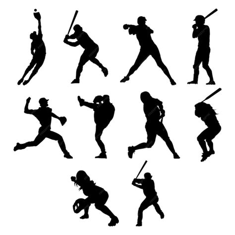 Premium Vector | Softball Player black silhouette set vector