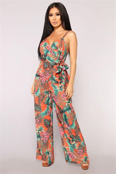 More Love Tropical Jumpsuit Orange Green Fashion Jumpsuits For