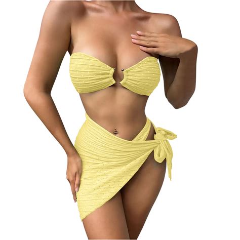 Women S Floral Bandeau Bikini Set Cut Out High Cut Strapless Piece Swimsuit Walmart