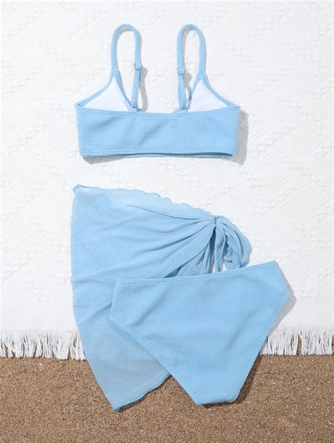 Conjunto De Mai Bikini Texturizado Para Meninas Adolescentes Saia De Praia Praia De Ver O