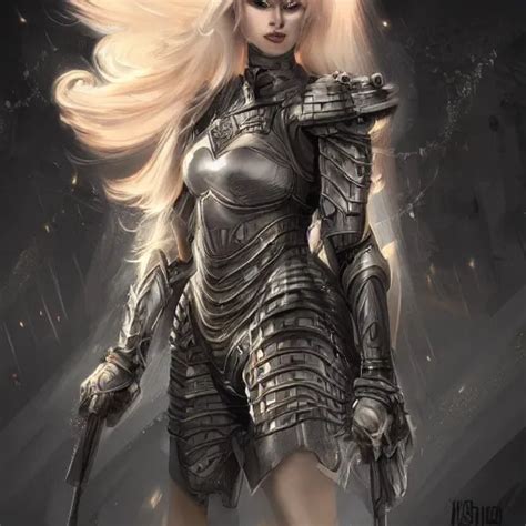 A Heavily Armored Blonde Woman Aura Of Magic Around Stable Diffusion