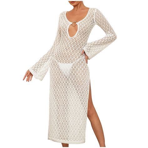 Amvlyk Swimsuits Coverup For Women Hollow Out Loose Fit Long Sleeve Bikini Cover Up Crochet Maxi