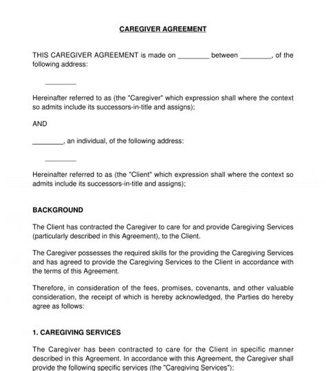 Free Caregiver Contract Template