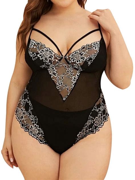 Scvgkk Plus Size Womens Lace Sheer Lingerie Underwear Strappy Bodysuit