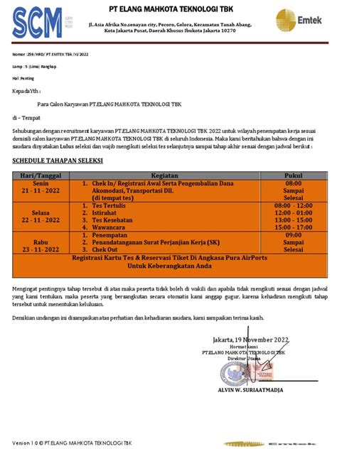 Surat Panggilan Interview Pt Elang Mahkota Teknologi Tbk Pdf