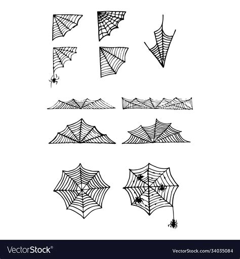 Doodle spider web set halloween decoration Vector Image