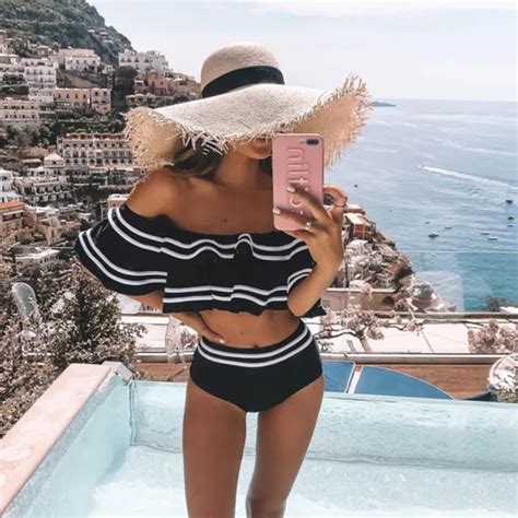 Amazon Swim Black And White Offshoulder Bikini Set Poshmark