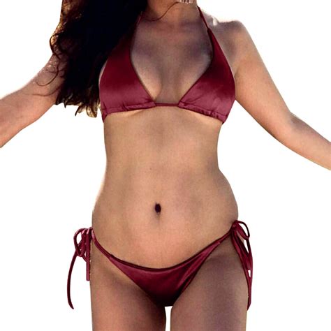 Lojoutye Women Bandeau Bandage Bikini With Skirt Set Push Up Brazilian String Bikini Top