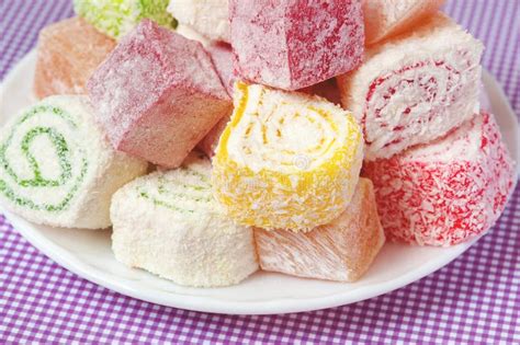 Rahat Lokum Sweet Turkish Delight Lokum Traditional Dessert On White