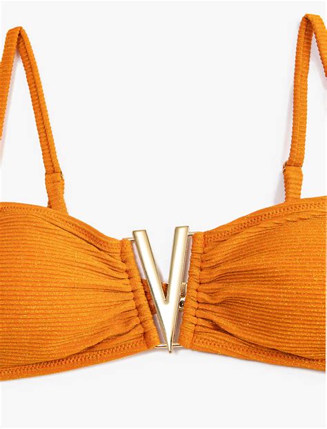 Turuncu Kadın Bikini Üstü Askılı Metal Aksesuarlı Parlak Çıkarılabilir Askılı SAK BM Koton