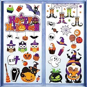 Amazon AnyDesign 9 Sheet Halloween Window Clings Colorful Gnome