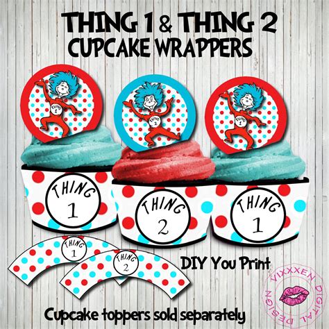 DR SEUSS Thing 1 Thing 2 Cupcake Wrappers By VixxxenDigitalDesign 5 00